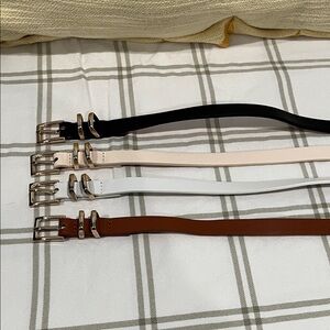 Elegant Women's Thin Belt Set - Black, White, Brown Size Large/XL